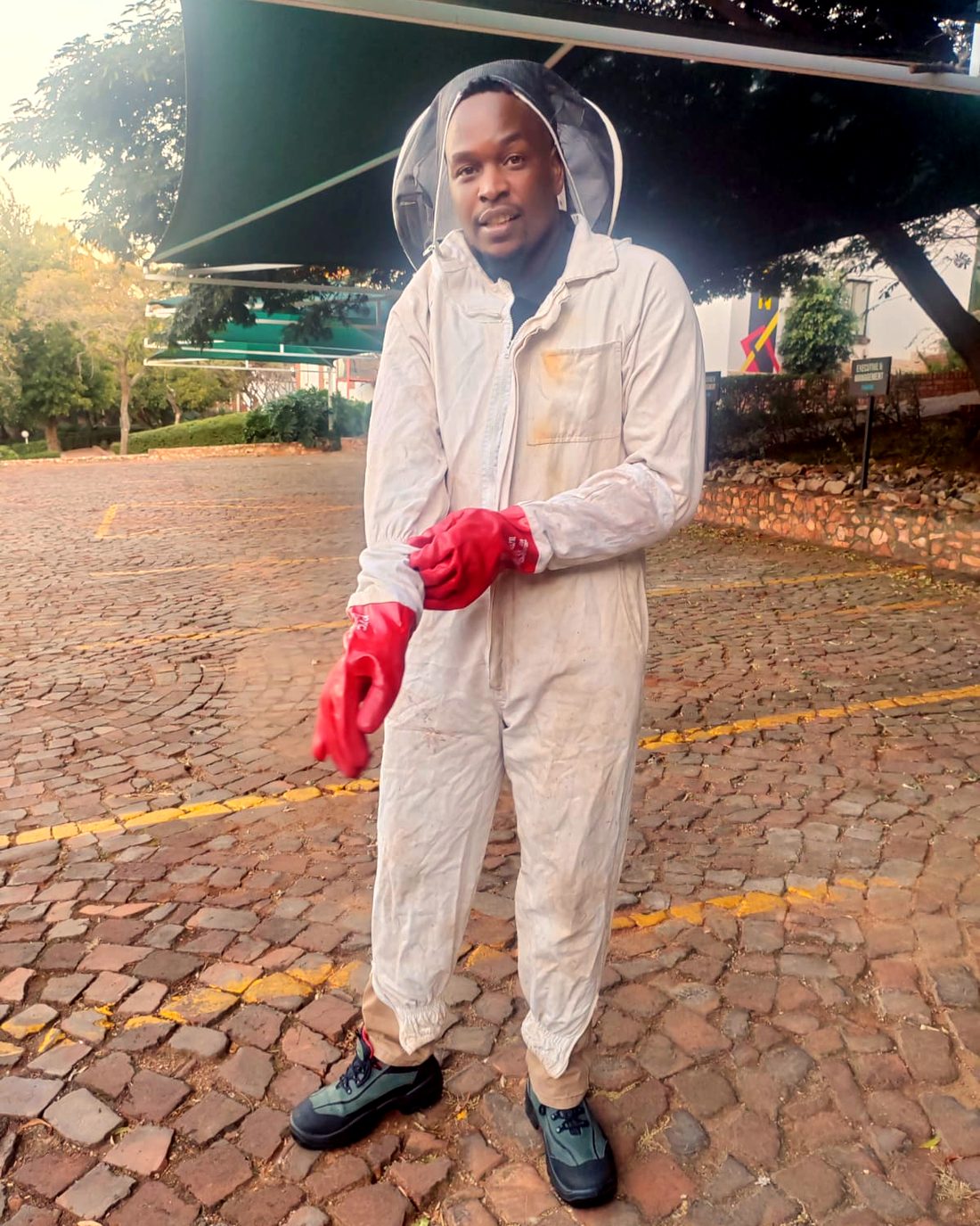 Beekeeper in full protective suit at Dean Bee Removal & Relocation, Pretoria
